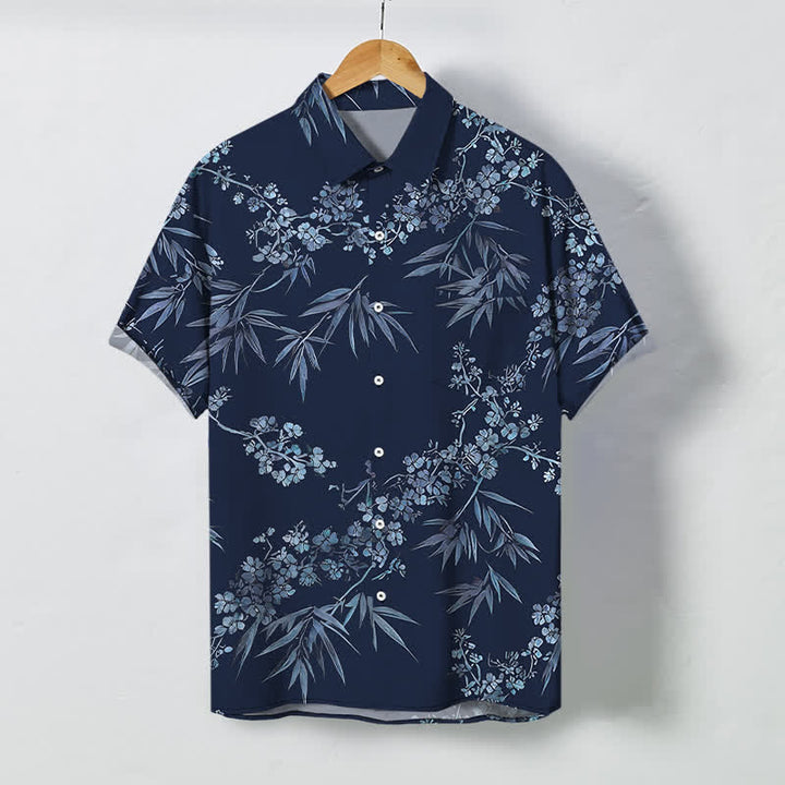Buddha Stones Chemise à manches courtes respirante pour homme, à boutons et motif de fleurs de prunier en bambou - Marine - US/UK/AU48，EU58 (4XL) - image 10
