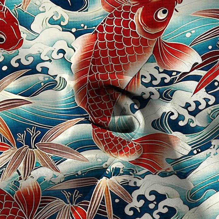 Buddha Stones Chemise à manches courtes respirante pour homme, motif vagues de bambou et boutons. - image 2
