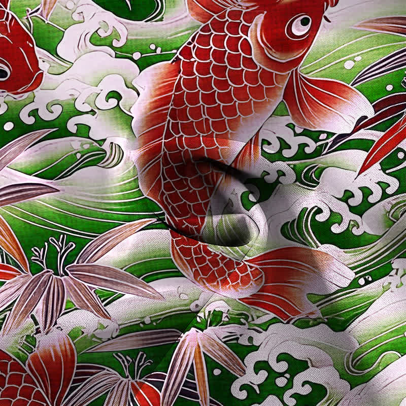 Buddha Stones Chemise à manches courtes respirante pour homme, motif vagues de bambou et boutons. - image 8