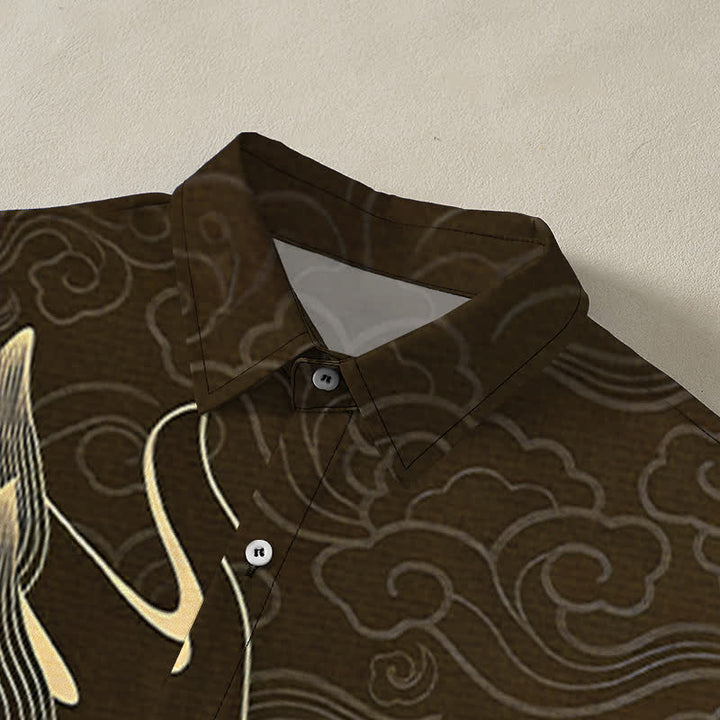 Buddha Stones Chemise à manches courtes pour homme, infroissable, avec boutons à motif de nuage de dragon doré - image 7