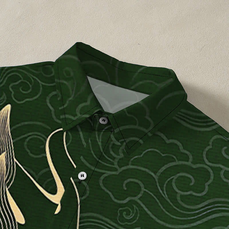 Buddha Stones Chemise à manches courtes pour homme, infroissable, avec boutons à motif de nuage de dragon doré - image 12