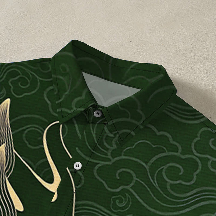 Buddha Stones Chemise à manches courtes pour homme, infroissable, avec boutons à motif de nuage de dragon doré - image 12