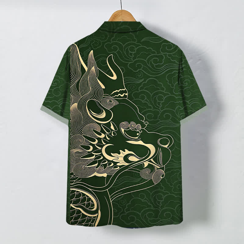 Buddha Stones Chemise à manches courtes pour homme, infroissable, avec boutons à motif de nuage de dragon doré - image 11