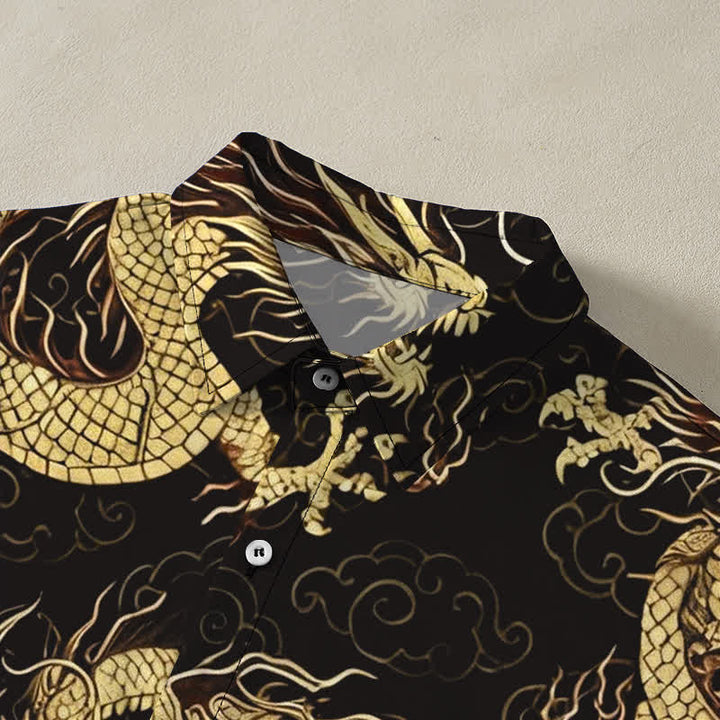 Buddha Stones Chemise à manches courtes pour homme, à boutons en forme de nuage de dragon doré, infroissable - image 2