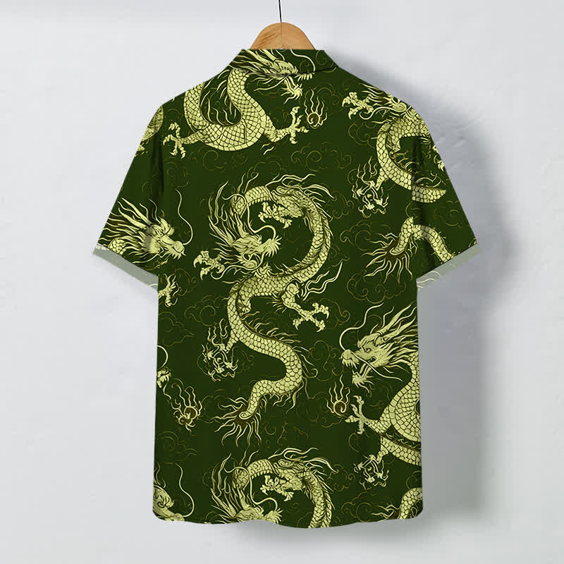 Buddha Stones Chemise à manches courtes pour homme, à boutons en forme de nuage de dragon doré, infroissable - image 6