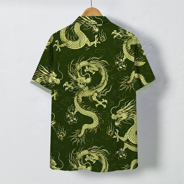 Buddha Stones Chemise à manches courtes pour homme, à boutons en forme de nuage de dragon doré, infroissable - image 6