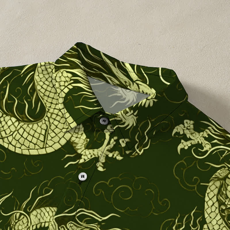 Buddha Stones Chemise à manches courtes pour homme, à boutons en forme de nuage de dragon doré, infroissable - image 7