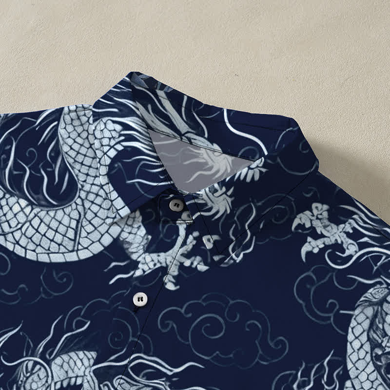 Buddha Stones Chemise à manches courtes pour homme, à boutons en forme de nuage de dragon doré, infroissable - image 12