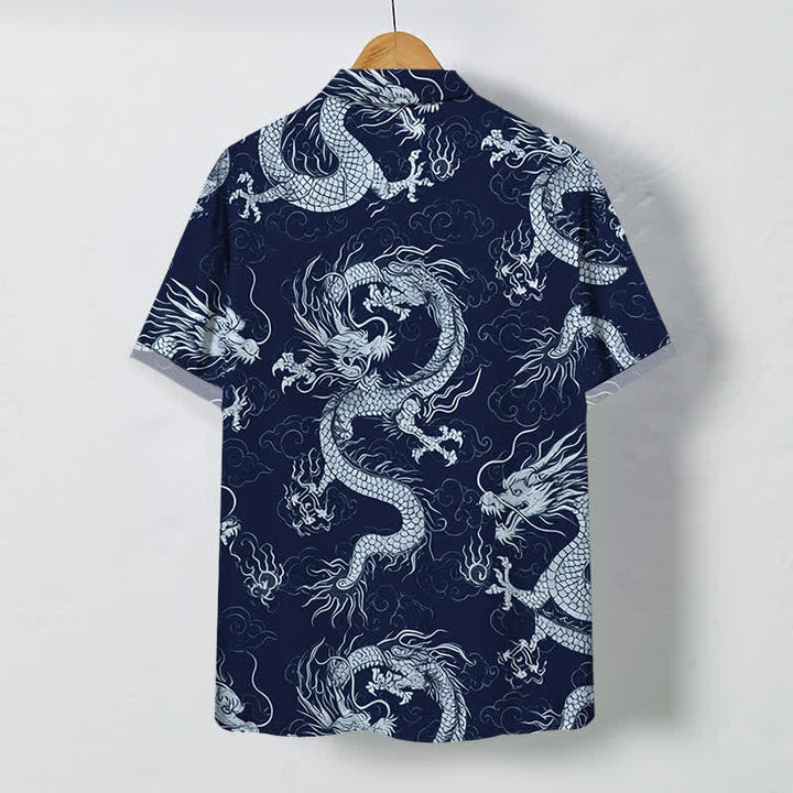 Buddha Stones Chemise à manches courtes pour homme, à boutons en forme de nuage de dragon doré, infroissable - image 11