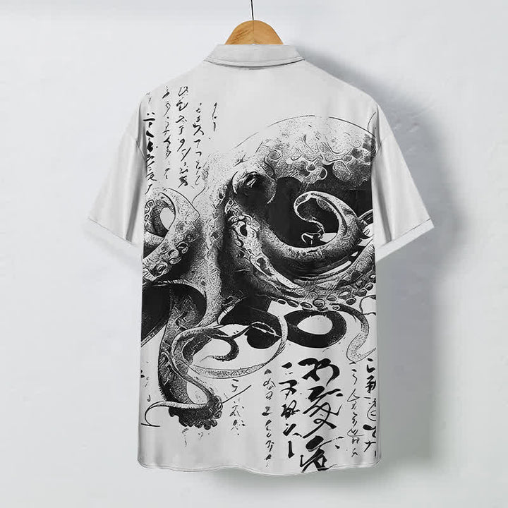 Buddha Stones Chemise à manches courtes pour homme avec boutons à motif de calligraphie japonaise de pieuvre, infroissable - image 7
