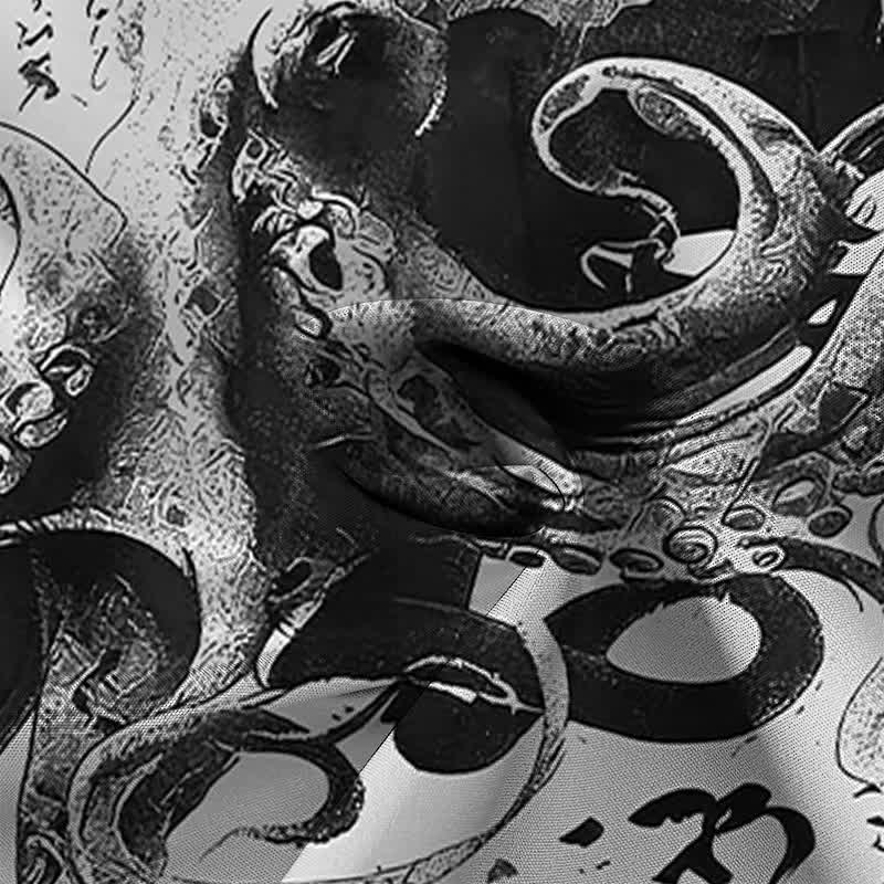 Buddha Stones Chemise à manches courtes pour homme avec boutons à motif de calligraphie japonaise de pieuvre, infroissable - image 8