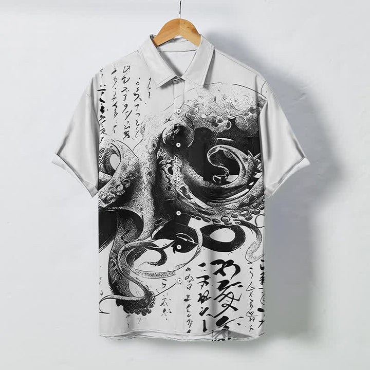 Buddha Stones Chemise à manches courtes pour homme avec boutons à motif de calligraphie japonaise de pieuvre, infroissable - Gainsboro - US/UK/AU48，EU58 (4XL) - image 6