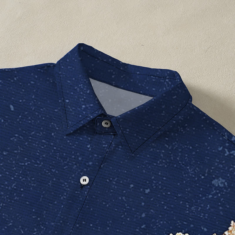 Buddha Stones Chemise à manches courtes respirante pour homme, à boutons et motif vagues et nuages ​​de lotus - image 2