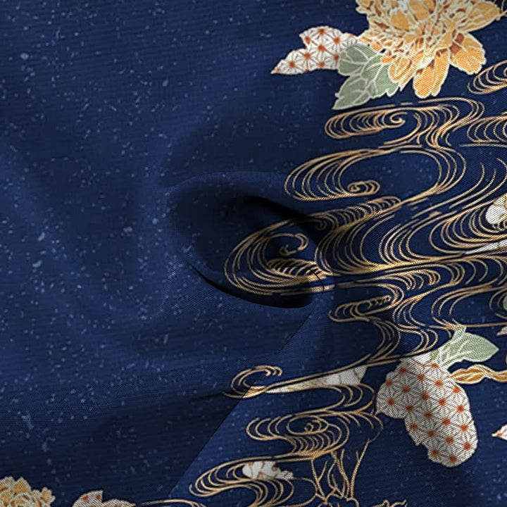 Buddha Stones Chemise à manches courtes respirante pour homme, à boutons et motif vagues et nuages ​​de lotus - image 4