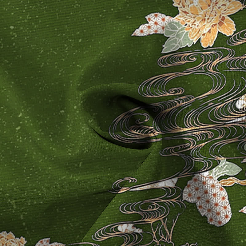 Buddha Stones Chemise à manches courtes respirante pour homme, à boutons et motif vagues et nuages ​​de lotus - image 9