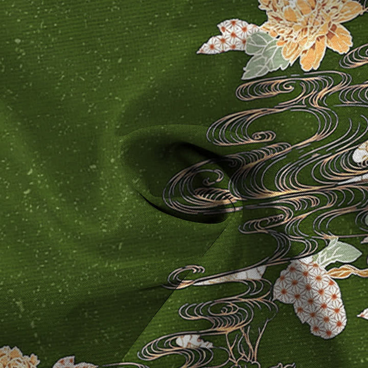 Buddha Stones Chemise à manches courtes respirante pour homme, à boutons et motif vagues et nuages ​​de lotus - image 9