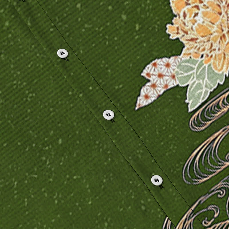 Buddha Stones Chemise à manches courtes respirante pour homme, à boutons et motif vagues et nuages ​​de lotus - image 8