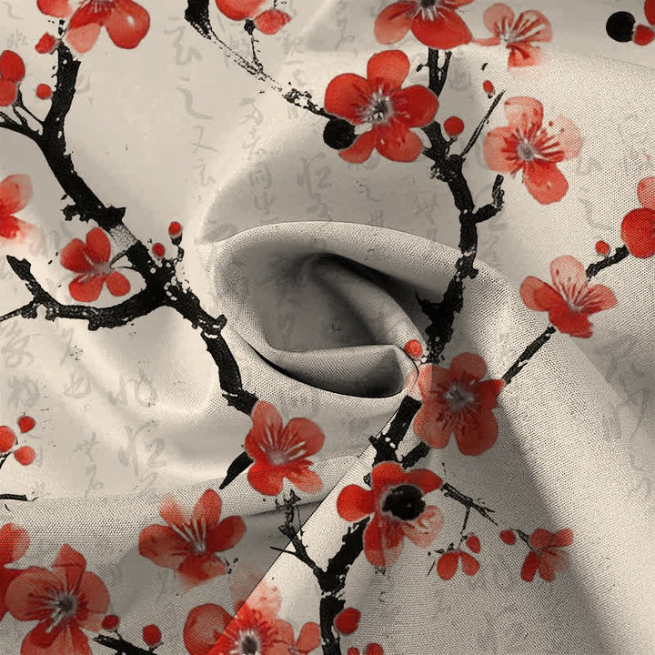 Buddha Stones Chemise à manches courtes pour homme, à boutons et motif de branches de prunier rouge, infroissable - image 2