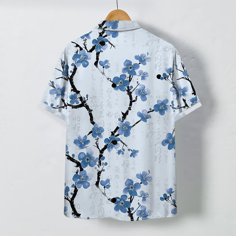 Buddha Stones Chemise à manches courtes pour homme, à boutons et motif de branches de prunier rouge, infroissable - image 4
