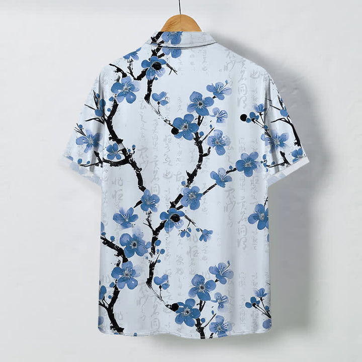 Buddha Stones Chemise à manches courtes pour homme, à boutons et motif de branches de prunier rouge, infroissable - image 4