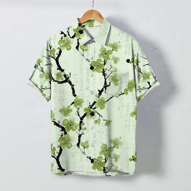 Buddha Stones Chemise à manches courtes pour homme, à boutons et motif de branches de prunier rouge, infroissable - Melon miellat - US/UK/AU48，EU58 (4XL) - image 6