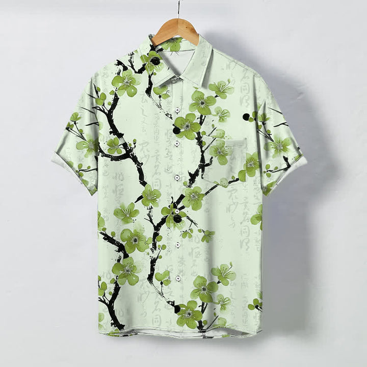 Buddha Stones Chemise à manches courtes pour homme, à boutons et motif de branches de prunier rouge, infroissable - Melon miellat - US/UK/AU48，EU58 (4XL) - image 6