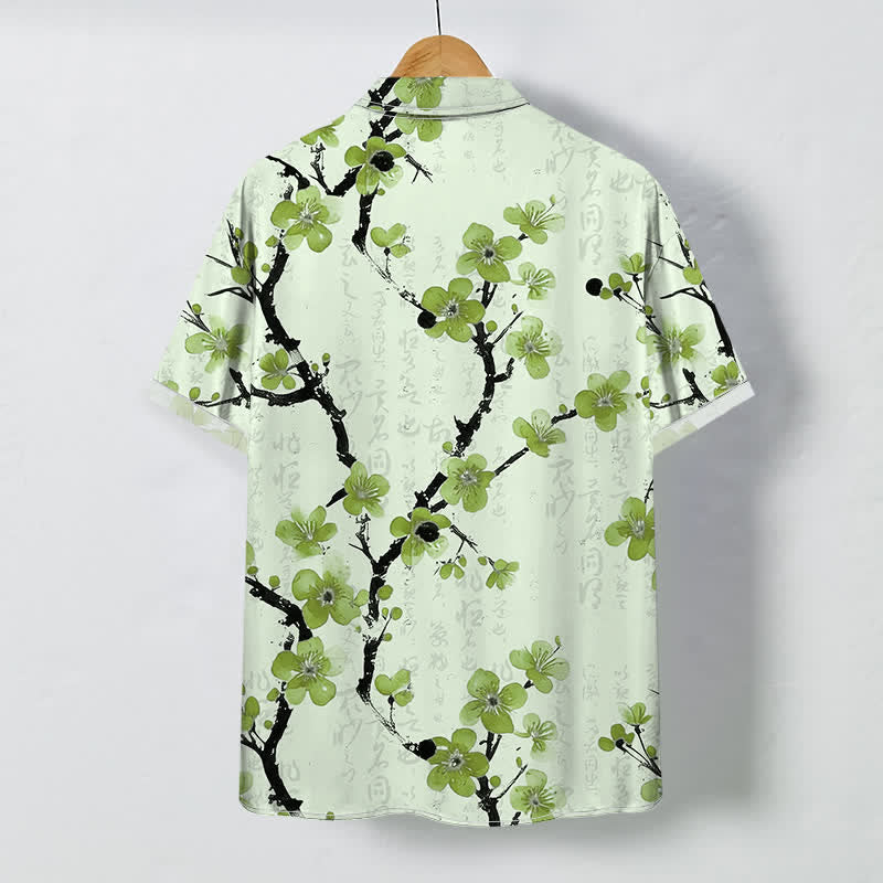 Buddha Stones Chemise à manches courtes pour homme, à boutons et motif de branches de prunier rouge, infroissable - image 7