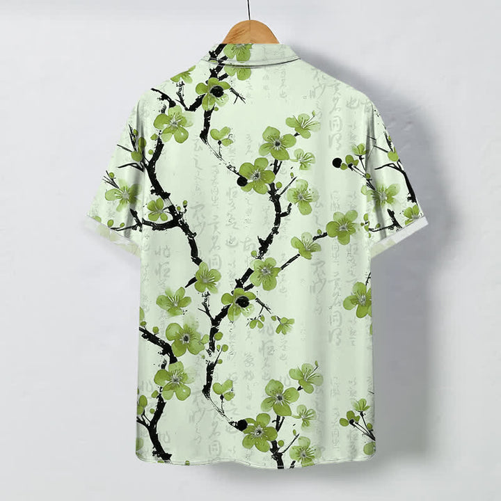 Buddha Stones Chemise à manches courtes pour homme, à boutons et motif de branches de prunier rouge, infroissable - image 7