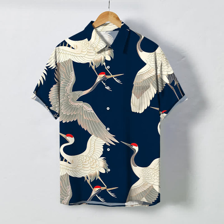 Buddha Stones Chemise à manches courtes pour homme avec boutons à motif de grues à couronne rouge, infroissable - Marine - US/UK/AU48，EU58 (4XL) - image 10