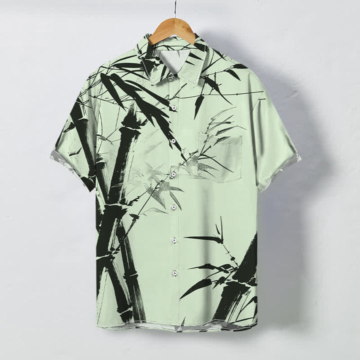 Buddha Stones Chemise à manches courtes pour homme, boutons à motif bambou encre, infroissable - Vert pâle - US/UK/AU48，EU58 (4XL) - image 3