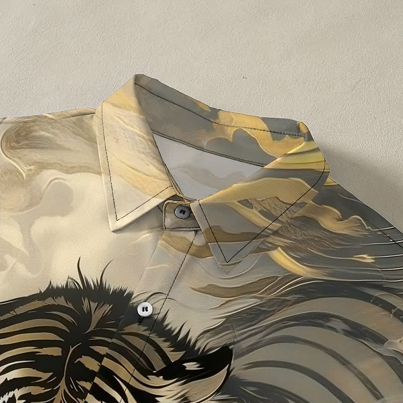 Buddha Stones Chemise à manches courtes pour homme, à boutons et motif vagues de nuages ​​de tigre, infroissable - image 2
