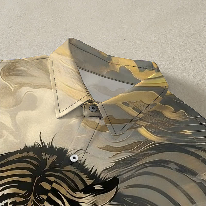 Buddha Stones Chemise à manches courtes pour homme, à boutons et motif vagues de nuages ​​de tigre, infroissable - image 2