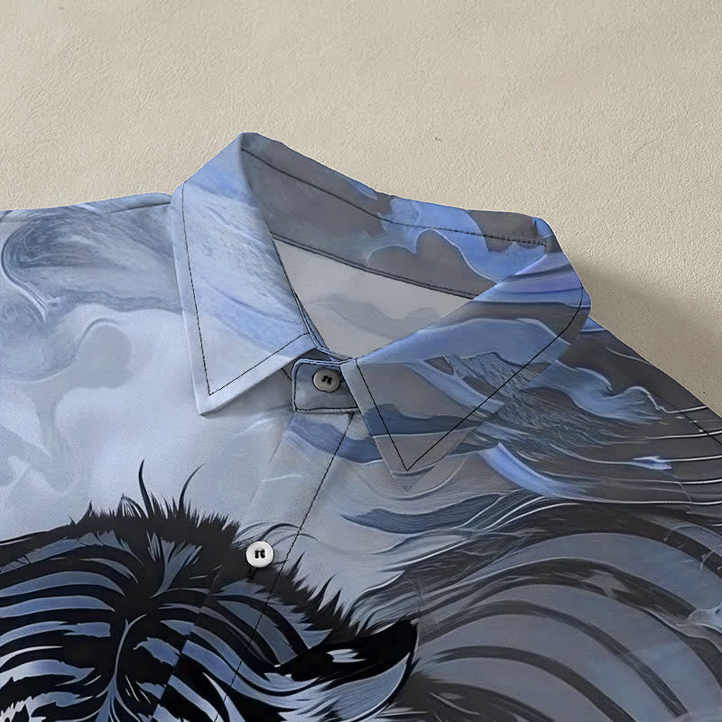 Buddha Stones Chemise à manches courtes pour homme, à boutons et motif vagues de nuages ​​de tigre, infroissable - image 7