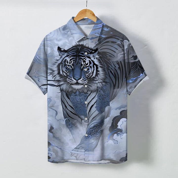 Buddha Stones Chemise à manches courtes pour homme, à boutons et motif vagues de nuages ​​de tigre, infroissable - Bleu acier clair - US/UK/AU48，EU58 (4XL) - image 5