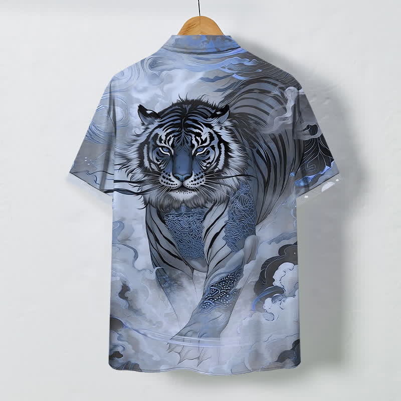 Buddha Stones Chemise à manches courtes pour homme, à boutons et motif vagues de nuages ​​de tigre, infroissable - image 6