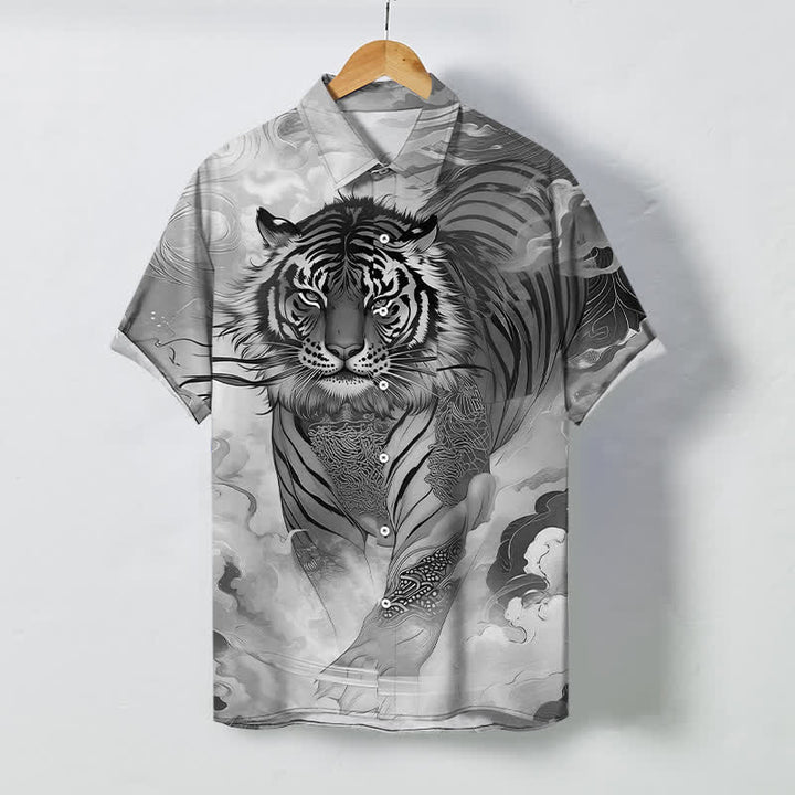 Buddha Stones Chemise à manches courtes pour homme, à boutons et motif vagues de nuages ​​de tigre, infroissable - Gris clair - US/UK/AU48，EU58 (4XL) - image 10