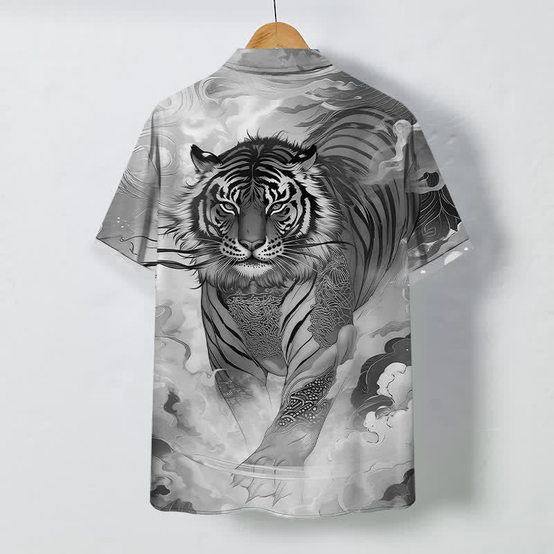 Buddha Stones Chemise à manches courtes pour homme, à boutons et motif vagues de nuages ​​de tigre, infroissable - image 11