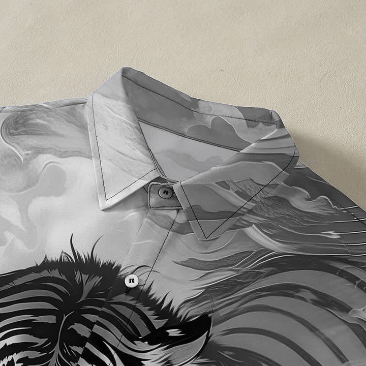 Buddha Stones Chemise à manches courtes pour homme, à boutons et motif vagues de nuages ​​de tigre, infroissable - image 12