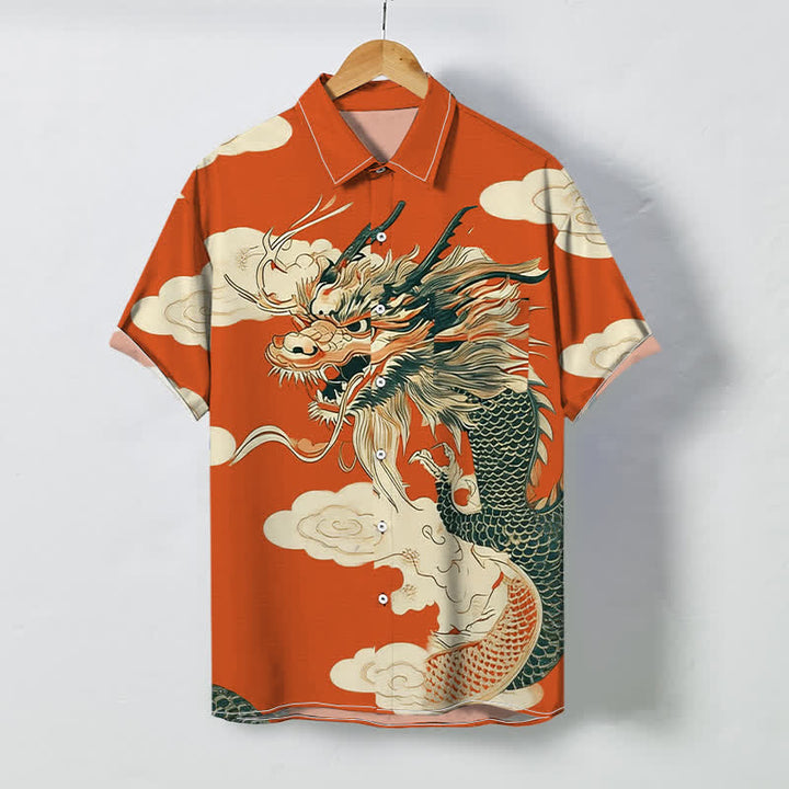 Buddha Stones Chemise à manches courtes pour homme, infroissable, avec boutons à motif de nuage de dragon chinois - Orange - US/UK/AU48，EU58 (4XL) - image 0