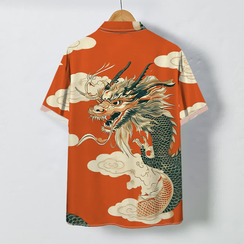 Buddha Stones Chemise à manches courtes pour homme, infroissable, avec boutons à motif de nuage de dragon chinois - image 1