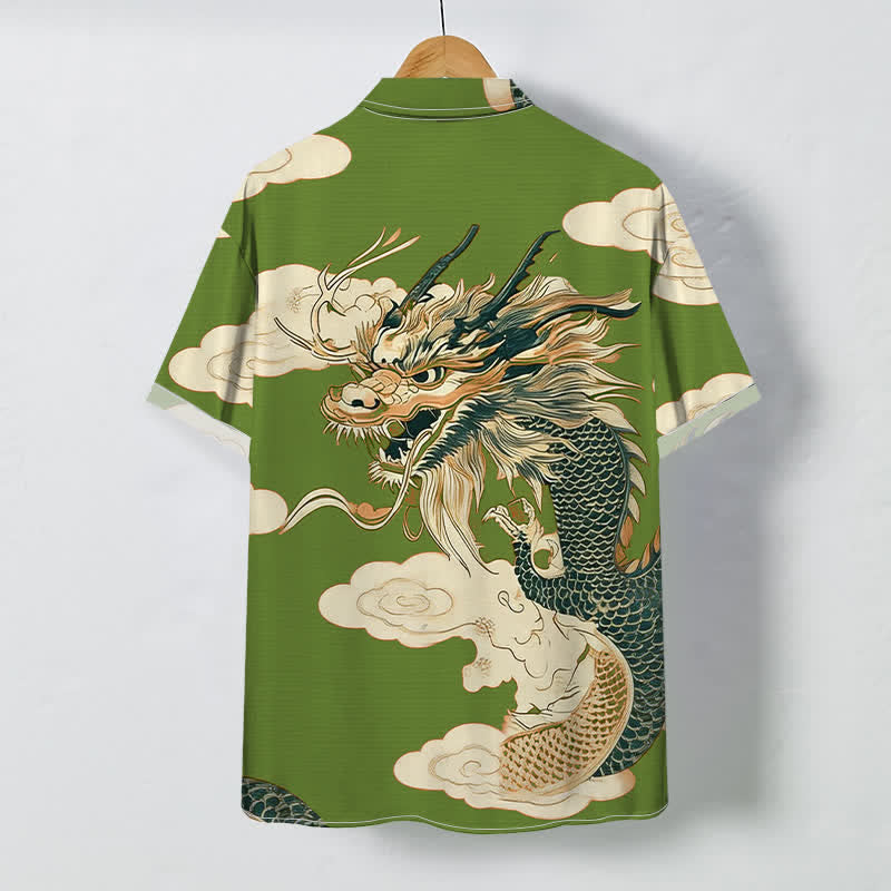 Buddha Stones Chemise à manches courtes pour homme, infroissable, avec boutons à motif de nuage de dragon chinois - image 4