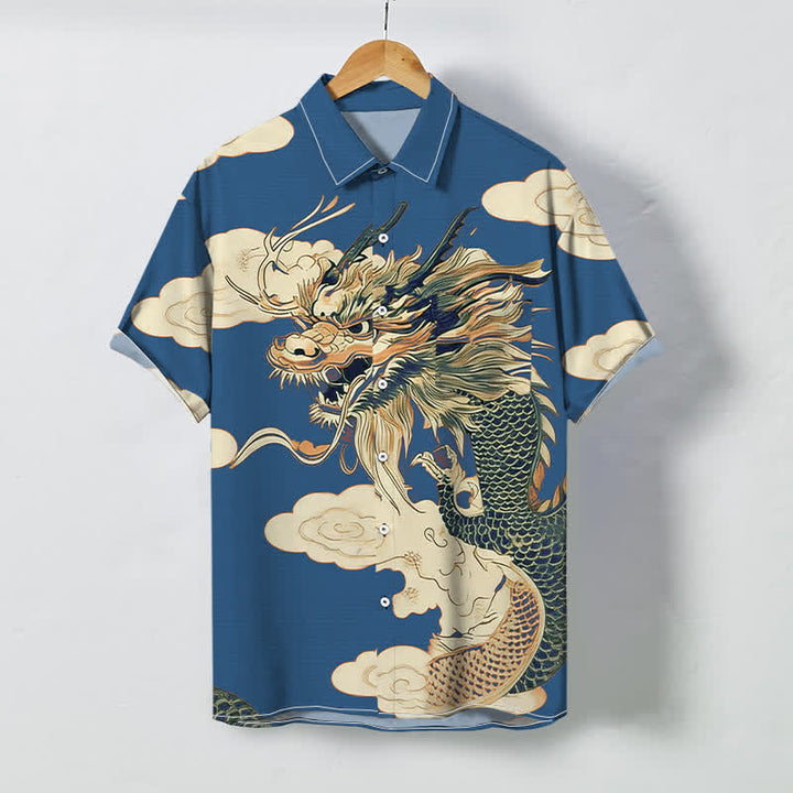 Buddha Stones Chemise à manches courtes pour homme, infroissable, avec boutons à motif de nuage de dragon chinois - Bleu royal - US/UK/AU48，EU58 (4XL) - image 6