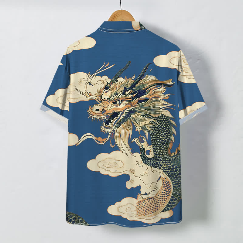 Buddha Stones Chemise à manches courtes pour homme, infroissable, avec boutons à motif de nuage de dragon chinois - image 7