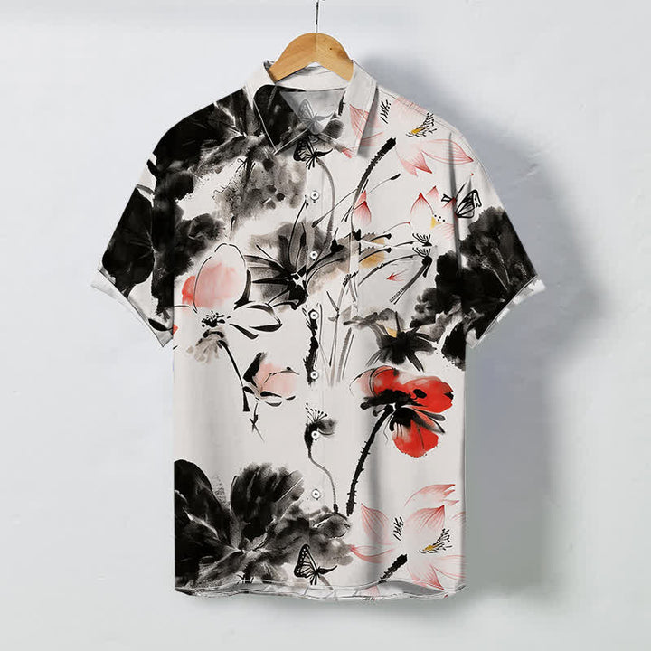 Buddha Stones Chemise à manches courtes respirante pour homme, à boutons et motif floral. - Beige - US/UK/AU48，EU58 (4XL) - image 0