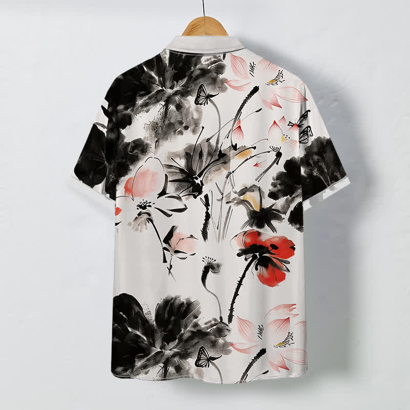 Buddha Stones Chemise à manches courtes respirante pour homme, à boutons et motif floral. - image 1
