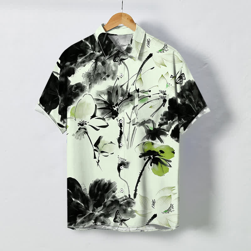 Buddha Stones Chemise à manches courtes respirante pour homme, à boutons et motif floral. - Melon miellat - US/UK/AU48，EU58 (4XL) - image 3