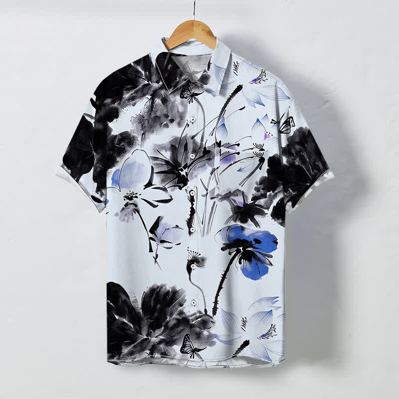 Buddha Stones Chemise à manches courtes respirante pour homme, à boutons et motif floral. - Bleu clair - US/UK/AU48，EU58 (4XL) - image 6