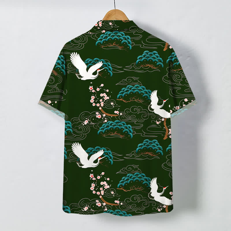 Buddha Stones Chemise à manches courtes respirante pour homme, à boutons et motif nuage de fleurs de pin et de grue - image 6