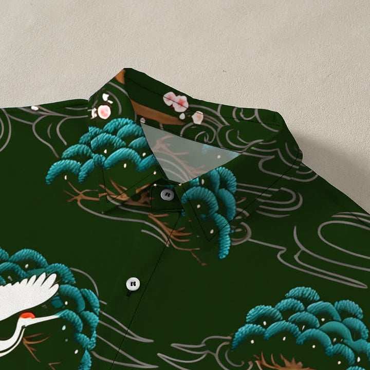 Buddha Stones Chemise à manches courtes respirante pour homme, à boutons et motif nuage de fleurs de pin et de grue - image 7