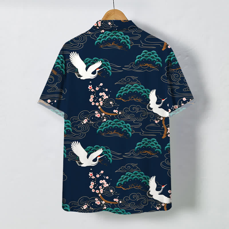 Buddha Stones Chemise à manches courtes respirante pour homme, à boutons et motif nuage de fleurs de pin et de grue - image 11